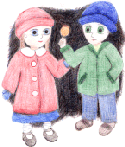 Sharing a Toffee Apple - Print this Guy Fawkes Night colouring picture to colour yourself!