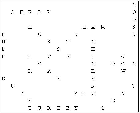 Farm Animal Word Search Solution