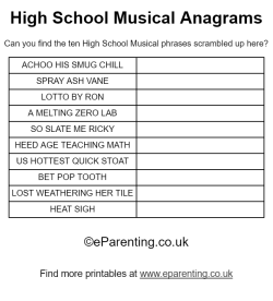 High School Musical Printables Wordsearch and Anagrams