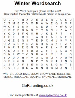 Free winter word search