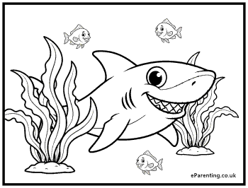 Happy Shark Colouring Picture