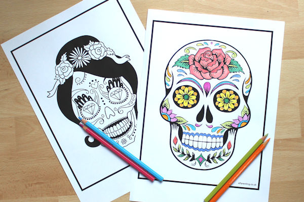 Sugar Skulls Free Printable Colouring Picture for the Day of the Dead