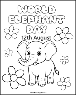 World Elephant Day Free Printable Colouring Picture