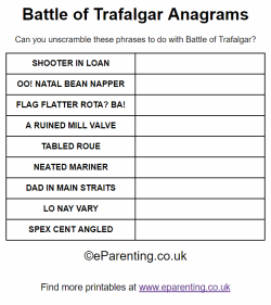 Free Printable Battle of Trafalgar Anagrams