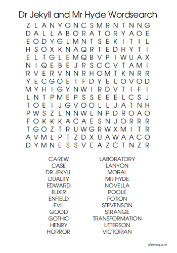 Strange Case of Dr Jekyll and Mr Hyde Word Search