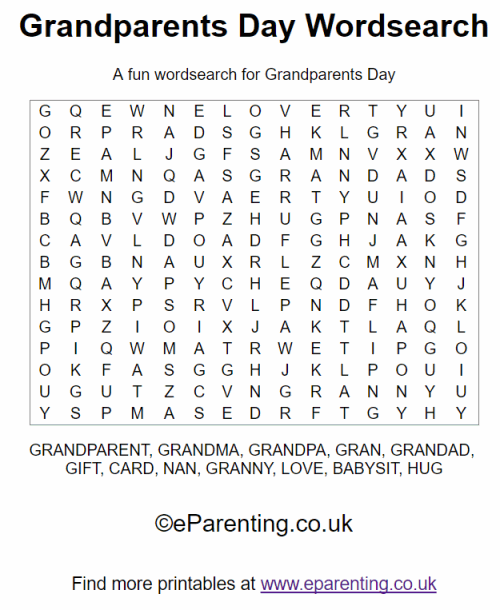 Grandparents Day Wordsearch