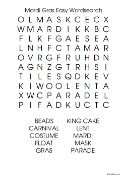 Mardi Gras Easy Word Search
