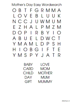 Free Printable Mother's Day Easy Wordsearch