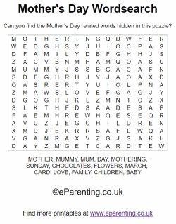 Free Printable Mother's Day Wordsearch