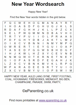 Free Printable New Year Wordsearch