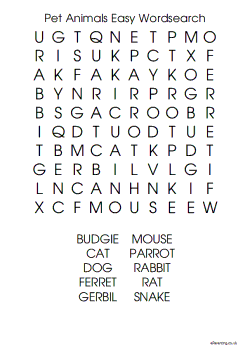Free Printable Pet Animals Easy Wordsearch
