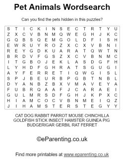Free Printable Pet Animals Wordsearch