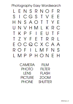Photography Easy Wordsearch