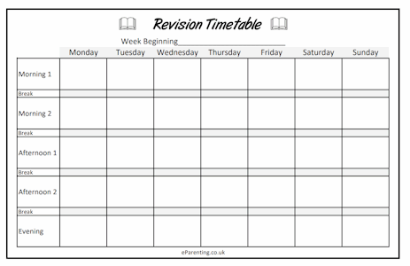 Revision Timetable Template - Free Printable PDF