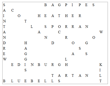 Solution to the St. Andrew's Day Wordsearch on eParenting