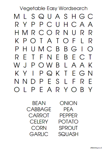 Vegetable Wordsearch