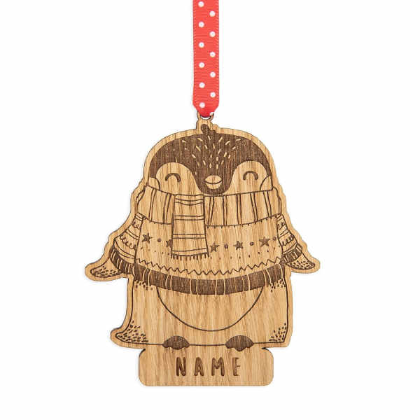 Personalised Wooden Penguin Christmas Tree Decoration